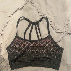 Grey strappy back sports bra